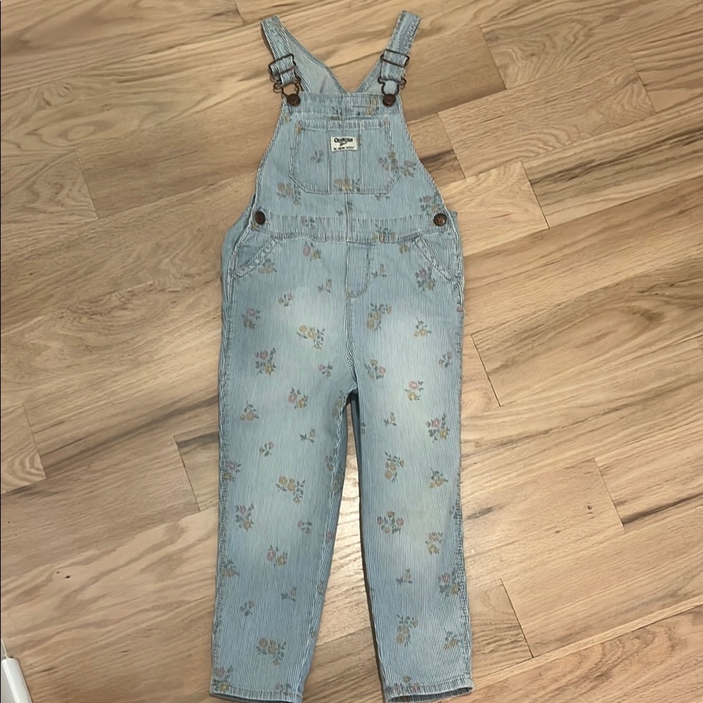 OshKosh B'gosh Blue Striped Overalls with Floral Accents